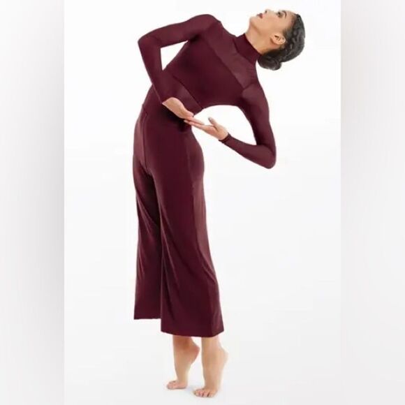 WEISSMAN Balera Dance Costume burgundy Culotte Unitard With Mesh MJ11187 MA - Picture 1 of 13